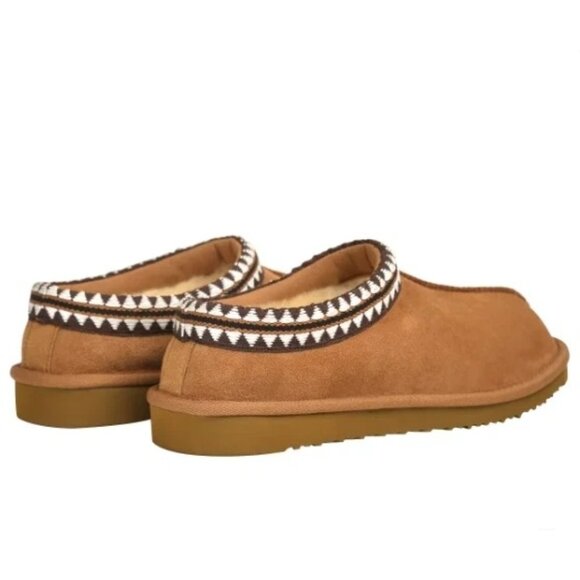 Kirkland Women 7 Suede Sheepskin Slip-on Shearling Slippers Embroidered Shoes - Picture 1 of 10